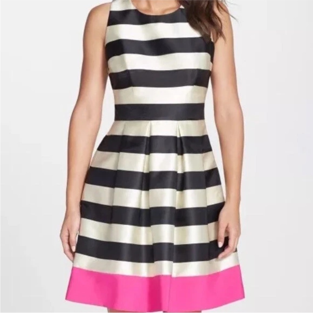 Eliza J Striped Flare Pleated Sleeveless Dress